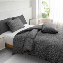 Reversible Double-Brushed Microfibre Duvet Cover Set with Zipper Closure - Charcoal / Superking - thumbnail 5