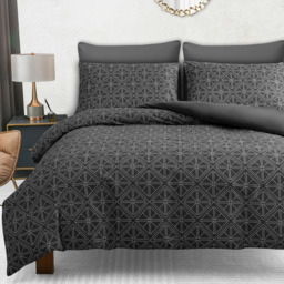 Reversible Double-Brushed Microfibre Duvet Cover Set with Zipper Closure - Charcoal / Superking - thumbnail 3