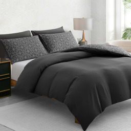Reversible Double-Brushed Microfibre Duvet Cover Set with Zipper Closure - Charcoal / Superking - thumbnail 2