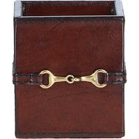 Premium Leather Pen Holder with Elegant Metal Buckle - Chestnut