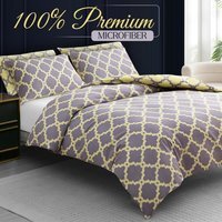 Pamposh Premium Microfiber Breathable Duvet Cover Set - Grey & Yellow / Duvet Cover Set (1 x Duvet Cover + 2 x Pillowcase) / Superking