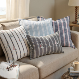 Abersoch Stripe Cotton Cushion - Regatta Red / Polyester - thumbnail 4