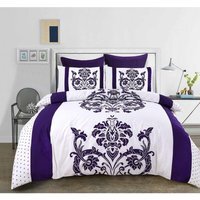 Darcy Plum Damask Duvet Cover Set Modern Bedding - Purple / King