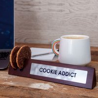 Wooden Desk Sign - Cookie Addict - Brown - thumbnail 1