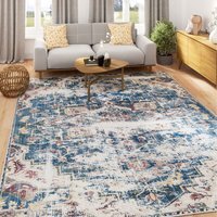 Blue Distressed Washable Rug - Navy Red Orange / 50cm x 80cm (Extra Small) - image 1