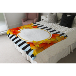 Orange  Red Autumn Leaves On Black Stripes Blanket - Orange - thumbnail 4
