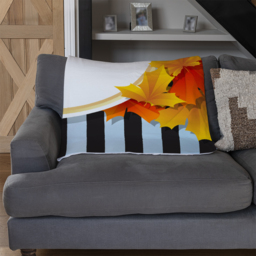 Orange  Red Autumn Leaves On Black Stripes Blanket - Orange - thumbnail 3
