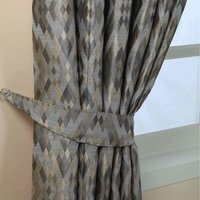 Jacquard Geometric Curtain Tie Back Pair - Grey