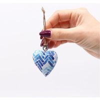 Blue Stripes Small Wooden Heart Decor - Stylish Mantel  Shelf Accent - Blue