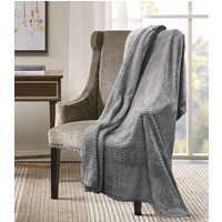 Snug Soft Chevron Patterned Blanket Mink Throw  - Silver / 127x152