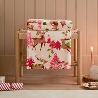 Sleigh Team Printed Fleece Throw - Cream