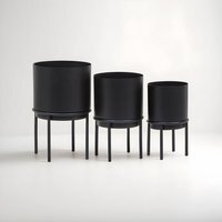 Avento Set Of Three Black Finish Planters - Black