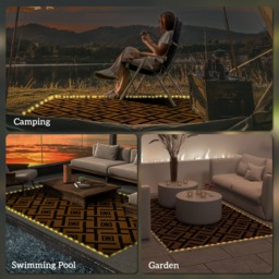 Outsunny Reversible Outdoor RV Rug with LED String Light - Brown and Black - thumbnail 4