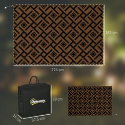 Outsunny Reversible Outdoor RV Rug with LED String Light - Brown and Black - thumbnail 2