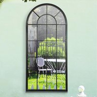 MirrorOutlet Large Black Multi Panelled Arched Window Garden Mirror 4ft7 x 2ft2 - Antique Black