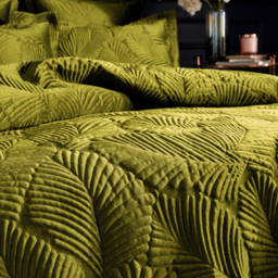 Palmeria Quilted Velvet Duvet Cover Set - Moss / Single - thumbnail 3