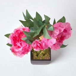 Homescapes Pink Artificial Peonies in Decorative Black Pot, 48 cm Tall - Pink - thumbnail 2
