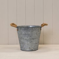 Grey Zinc Bucket with Drainage Holes and Hessian Ears - Grey