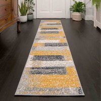 Distressed Striped Block Living Room Rug - Ochre / 240 x 60cm - image 1