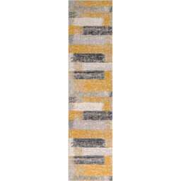 Distressed Striped Block Living Room Rug - Ochre / 240 x 60cm - thumbnail 5
