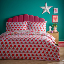 Glass Hearts Printed Duvet Cover Set - Pink / Superking - thumbnail 4