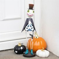 Dapper Metal Skeleton Ornament with Top, Hat Cape Halloween Decor - White
