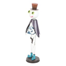 Dapper Metal Skeleton Ornament with Top, Hat Cape Halloween Decor - White - thumbnail 2