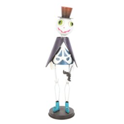 Dapper Metal Skeleton Ornament with Top, Hat Cape Halloween Decor - White - thumbnail 3