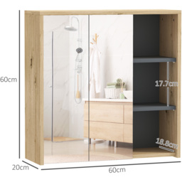 HOMCOM Bathroom Wall Mounted Mirror Cabinet Natural - thumbnail 5