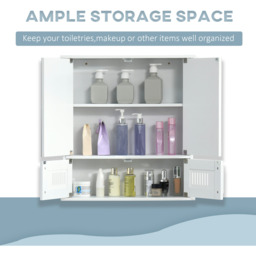 kleankin Bathroom Mirror Cabinet Wall Mount Storage Cupboard - White - thumbnail 3