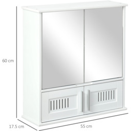 kleankin Bathroom Mirror Cabinet Wall Mount Storage Cupboard - White - thumbnail 2