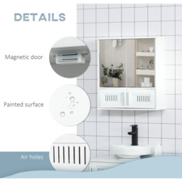 kleankin Bathroom Mirror Cabinet Wall Mount Storage Cupboard - White - thumbnail 5
