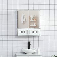 kleankin Bathroom Mirror Cabinet Wall Mount Storage Cupboard - White - thumbnail 1