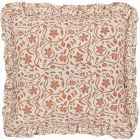 Linen Filigree Printed Ruffle Cushion - Linen/Ochre / Feather - image 1