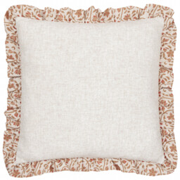 Linen Filigree Printed Ruffle Cushion - Linen/Ochre / Feather - thumbnail 2
