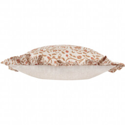 Linen Filigree Printed Ruffle Cushion - Linen/Ochre / Feather - thumbnail 3