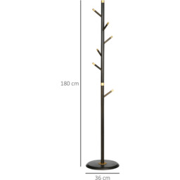 HOMCOM Freestanding Coat Rack Stand with 6 Hooks for Handbags Scarves Hats - Walnut brown - thumbnail 2