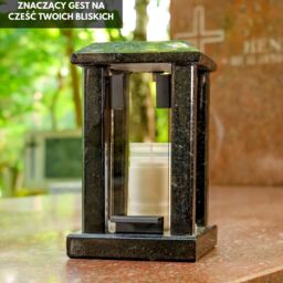 Large Granite Candle Lantern - Square Outdoor Lantern for Garden, Terrace - Black - thumbnail 5