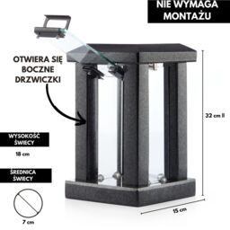 Large Granite Candle Lantern - Square Outdoor Lantern for Garden, Terrace - Black - thumbnail 4