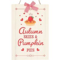 Autumn Skies  Pumpkin Pies Hanging Sign - Cozy Fall Decor - White