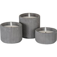 Luxe Collection Grey Ribbed Large LED Candle with Timer - Grey