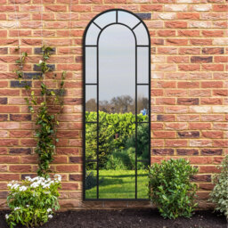 Arcus Window Framed Arch Leaner Garden Wall Mirror - Black / 170cm - thumbnail 2