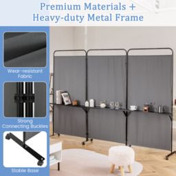 3-Panel Folding Room Divider - Grey - thumbnail 3