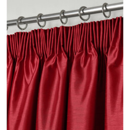 Luxury Faux Silk Plain Curtain Pair - Red / 66in / 90in - thumbnail 2