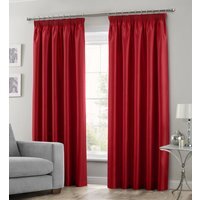 Luxury Faux Silk Plain Curtain Pair - Red / 66in / 90in - thumbnail 1