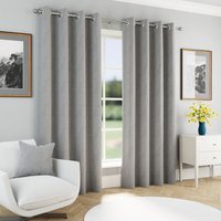 Chester Grey Herringbone Jacquard Blackout Eyelet Curtains - Grey / 117cm - thumbnail 1