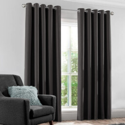 Plain Blackout Contemporary Curtain Pair - Charcoal / 90in / 66in - thumbnail 2