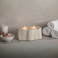 Relic Petrified Wood Double Candle Holder - White