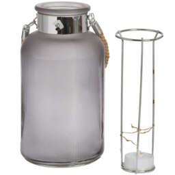 Stylish Decor Frosted Glass Lantern with Rope Detail - Grey - thumbnail 4