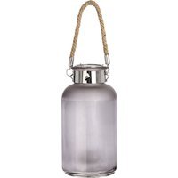 Stylish Decor Frosted Glass Lantern with Rope Detail - Grey - thumbnail 1